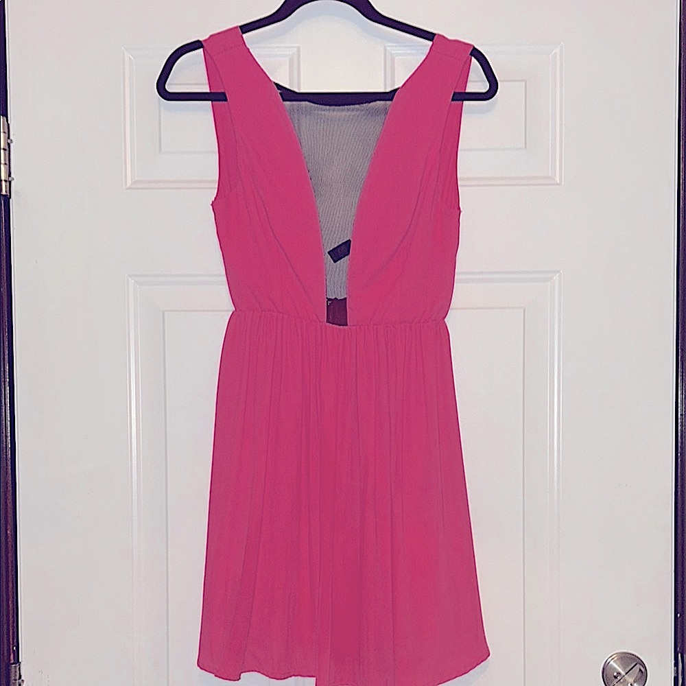 Moonlight Sleeveless A-Line Formal Dress S Pink/Black Open Back Lined
